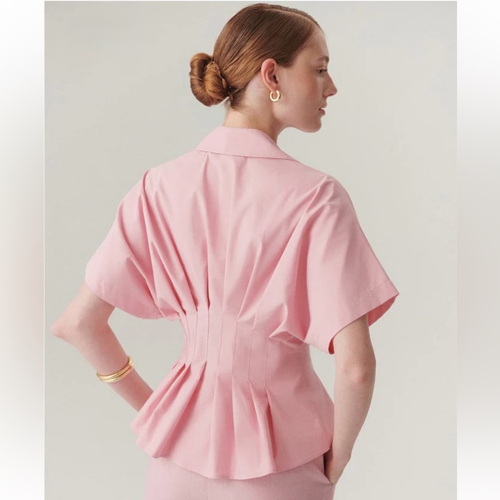 Exquise Georgia Shirt Pleated Waist Button-Up Blouse in Pastel Pink size 10 - Picture 2 of 8
